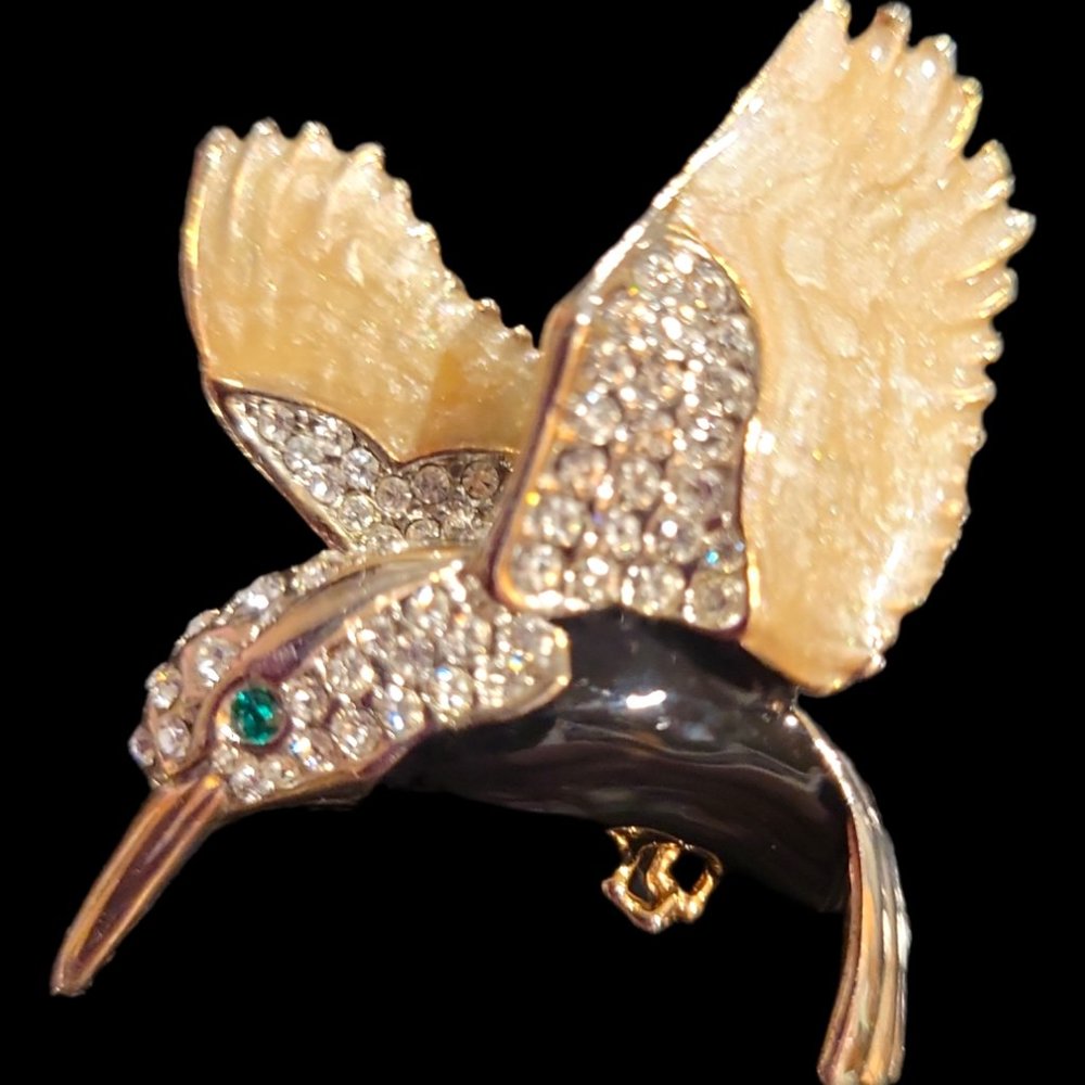 Vintage Enamel and Rhinestone Hummingbird Brooch